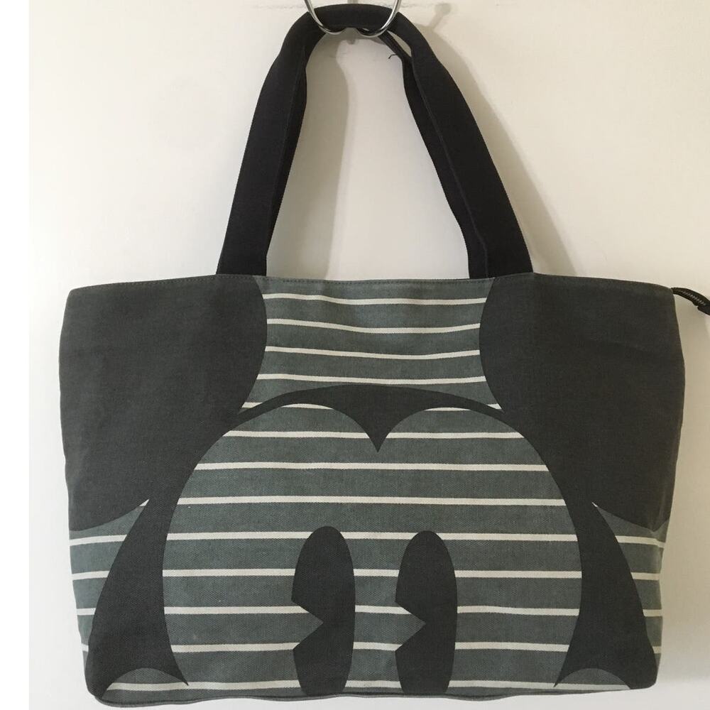 Disney Store Walt Disney Studios Mickey Mouse Striped Canvas Tote Bag Zip Close